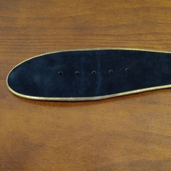Donna Karan Black Suede Belt Oversized Buckle Gold Piping - S - Vintage 80s -90s main image 8